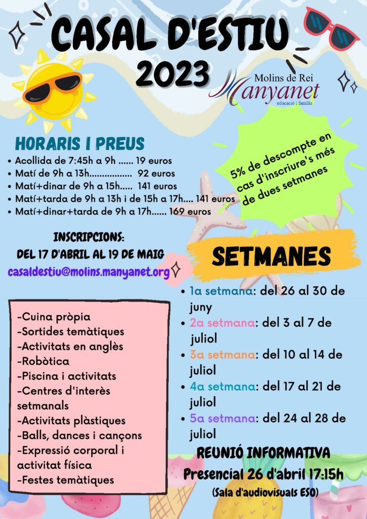 Casal D Estiu Cartell Escola Manyanet Molins